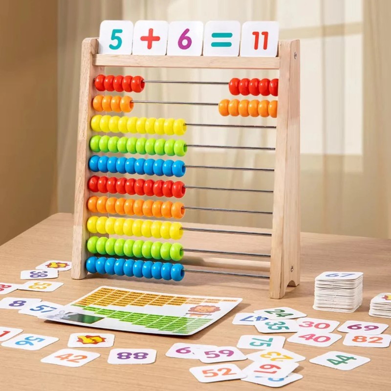 Educational Toy - Classic Wooden Abacus with Multi-Coloured Beads