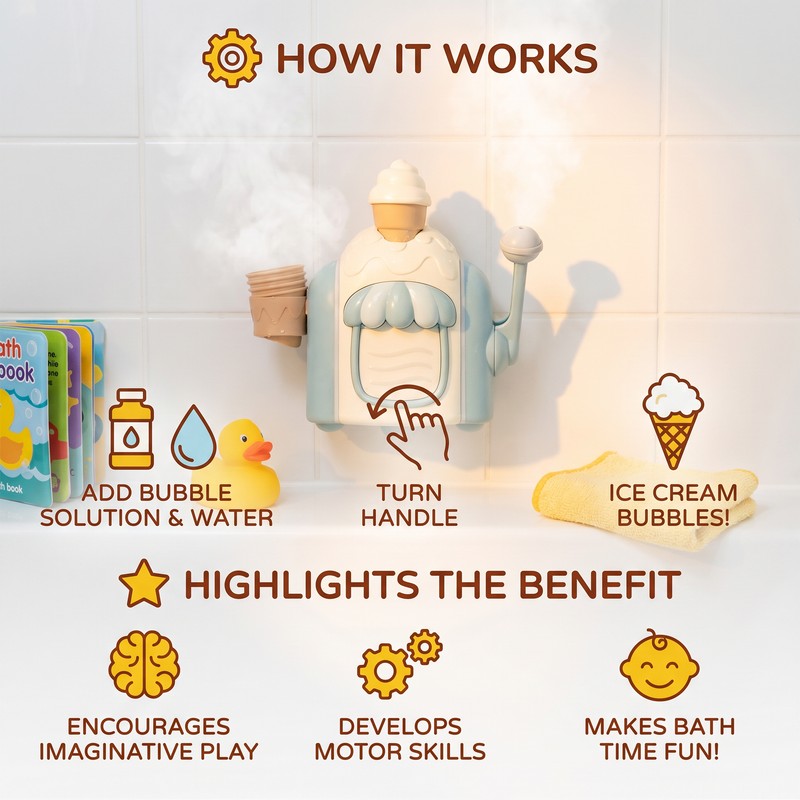 Educational Toy - Ice Cream Machine Bubble Maker with Hand Crank