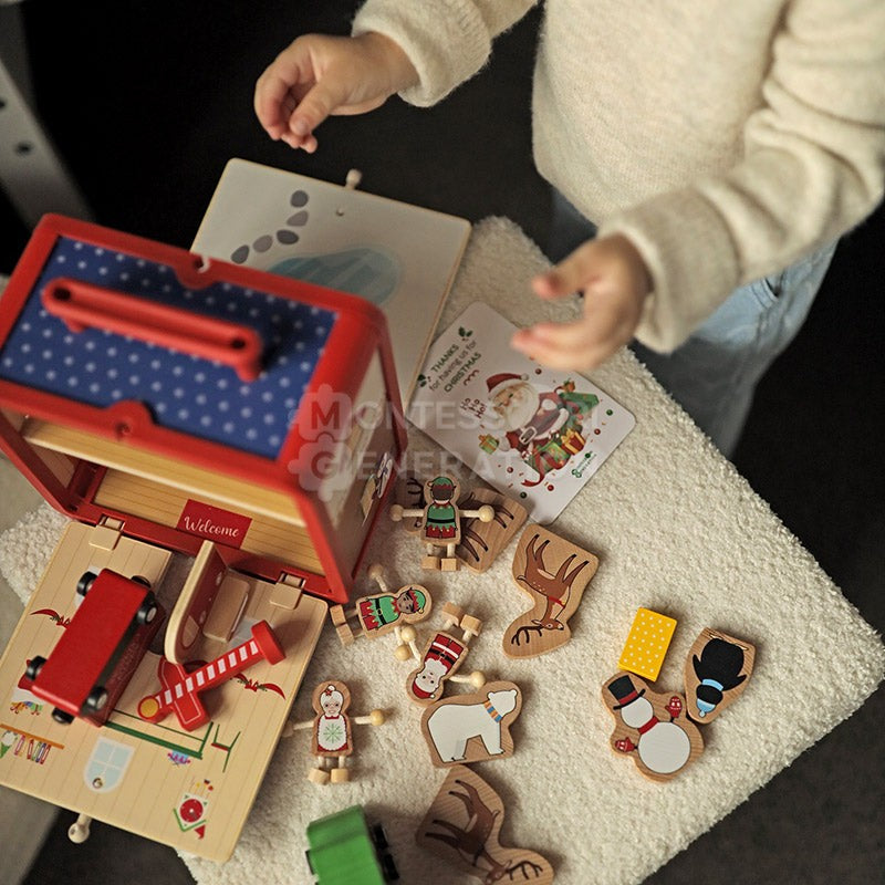 Educational Toy - Montessori Christmas Dollhouse Playset with Figurines