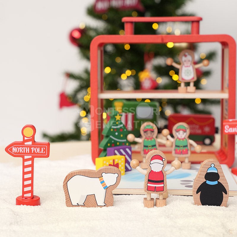 Educational Toy - Montessori Christmas Dollhouse Playset with Figurines