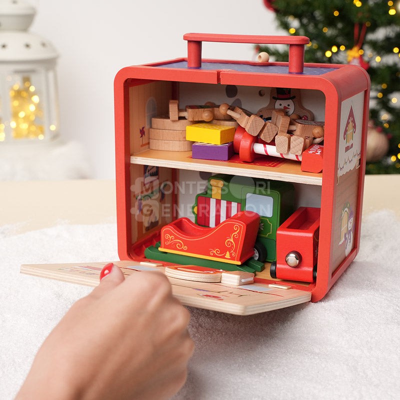 Educational Toy - Montessori Christmas Dollhouse Playset with Figurines