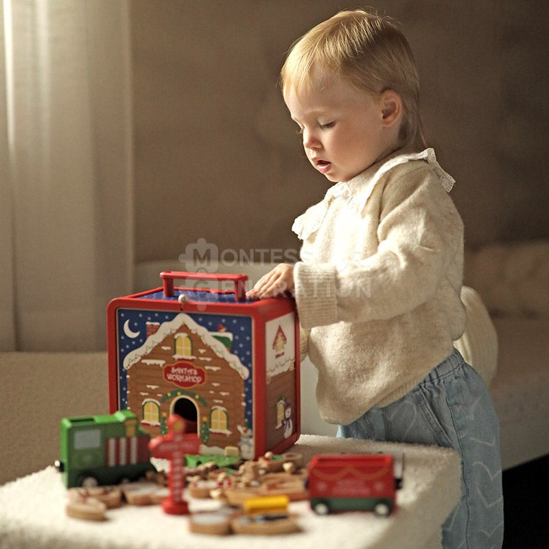 Educational Toy - Montessori Christmas Dollhouse Playset with Figurines