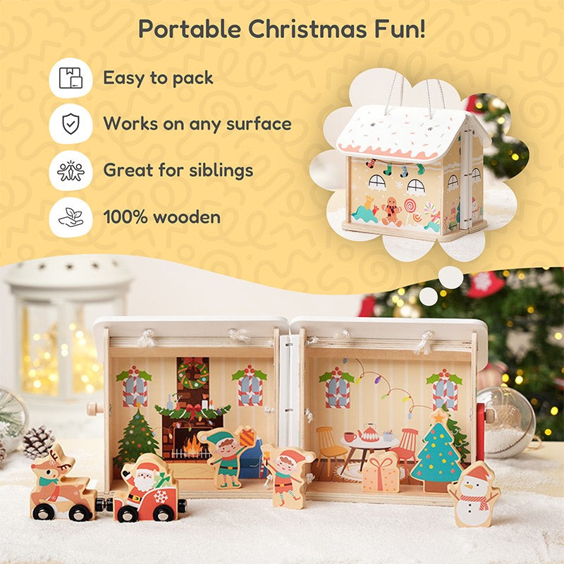 Educational Toy - Montessori Christmas Dollhouse Playset with Figurines