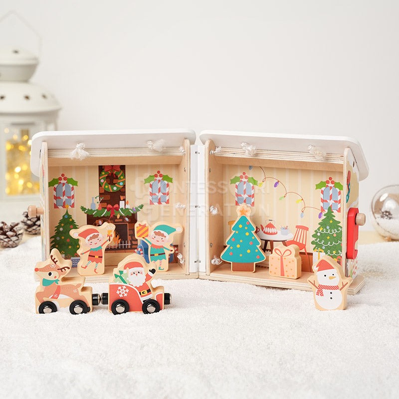Educational Toy - Montessori Christmas Dollhouse Playset with Figurines