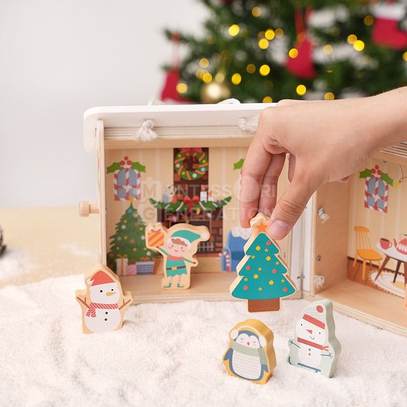 Educational Toy - Montessori Christmas Dollhouse Playset with Figurines