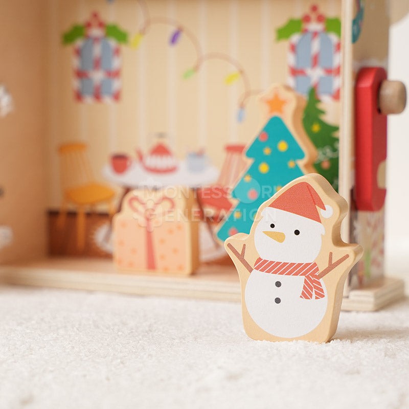 Educational Toy - Montessori Christmas Dollhouse Playset with Figurines