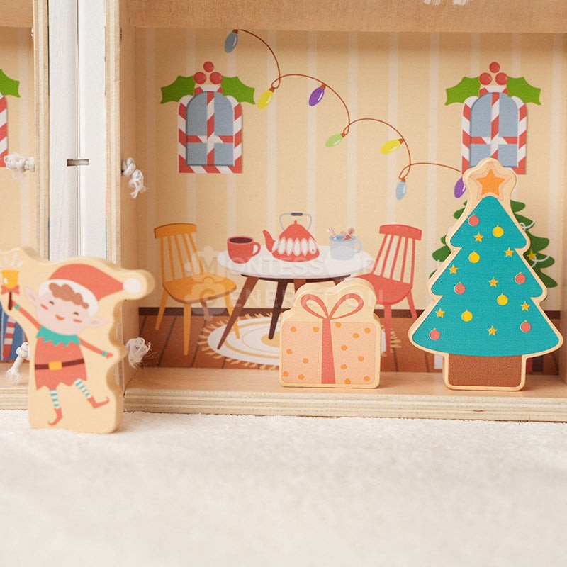 Educational Toy - Montessori Christmas Dollhouse Playset with Figurines