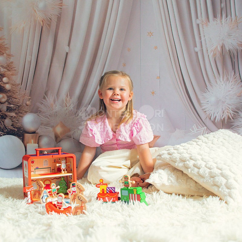 Educational Toy - Montessori Christmas Dollhouse Playset with Figurines