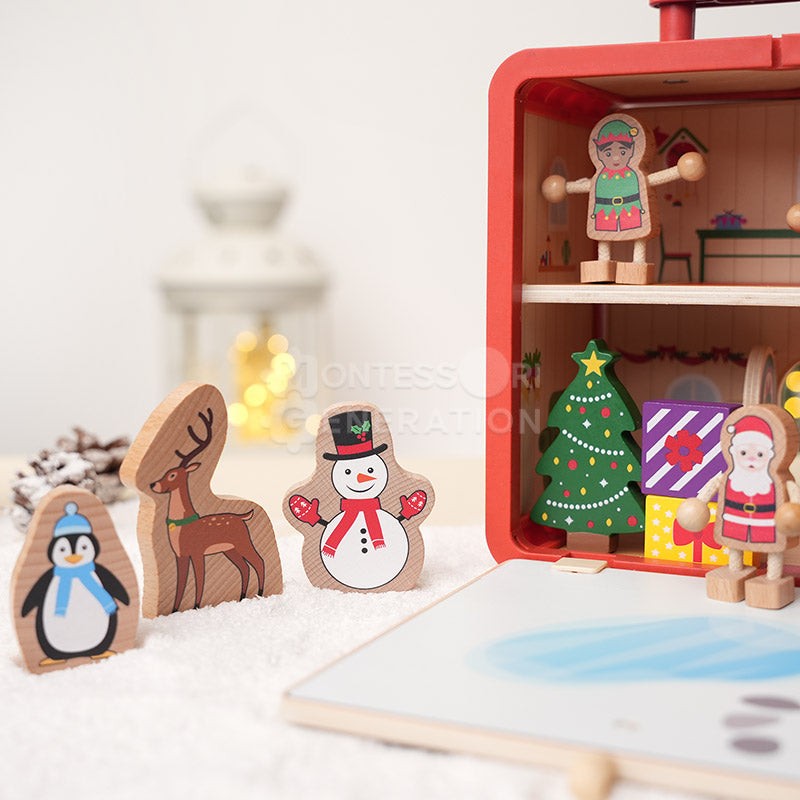 Educational Toy - Montessori Christmas Dollhouse Playset with Figurines