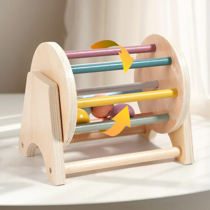 Educational Toy - Montessori Wooden Rolling Drum with Rotating Cylinder