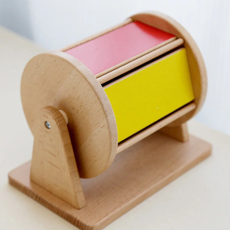 Educational Toy - Montessori Wooden Rolling Drum with Rotating Cylinder