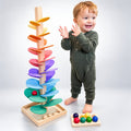 Educational Toy Rainbow Marble Run Tower - Wooden Spiral Ball Track