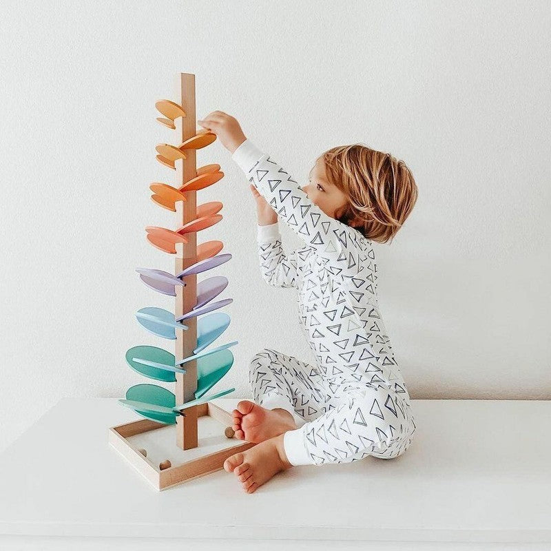 Educational Toy Rainbow Marble Run Tower - Wooden Spiral Ball Track