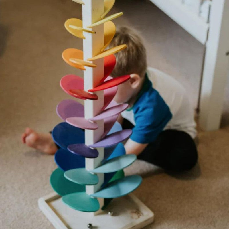 Educational Toy Rainbow Marble Run Tower - Wooden Spiral Ball Track