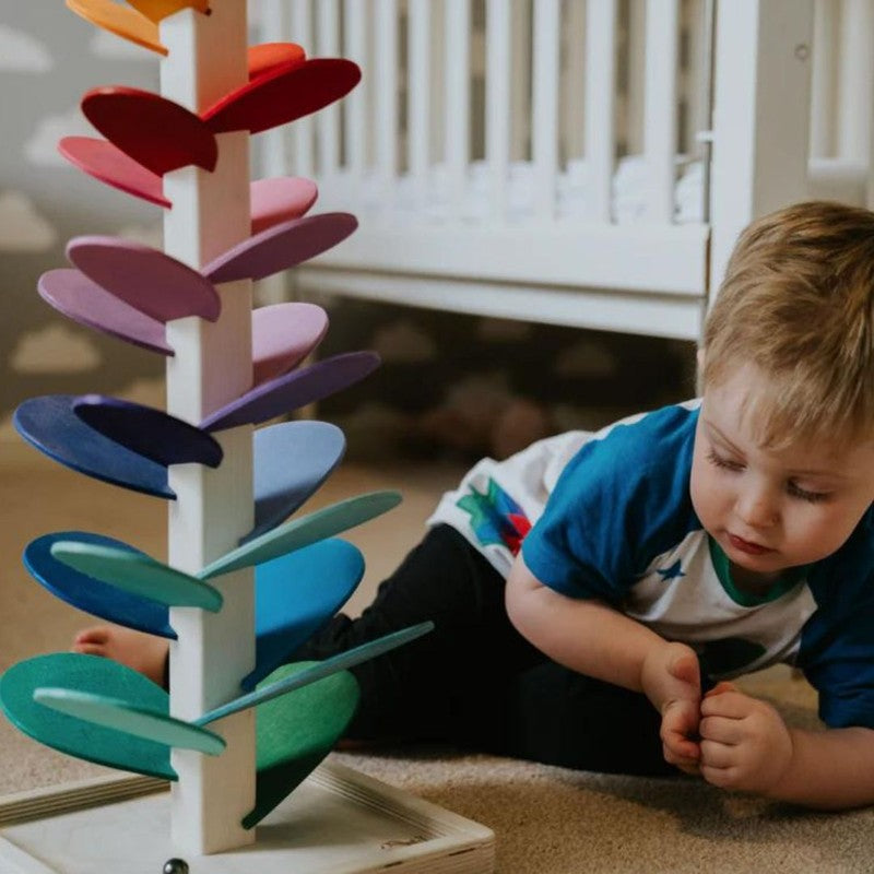 Educational Toy Rainbow Marble Run Tower - Wooden Spiral Ball Track