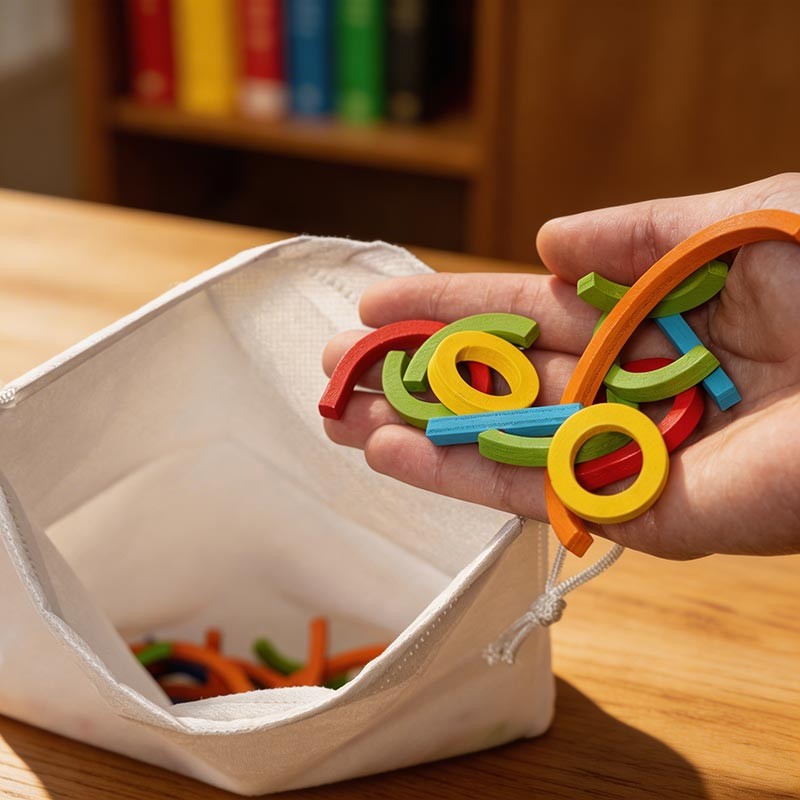 Educational Toy - Wooden Sticks and Rings Set with Activity Cards