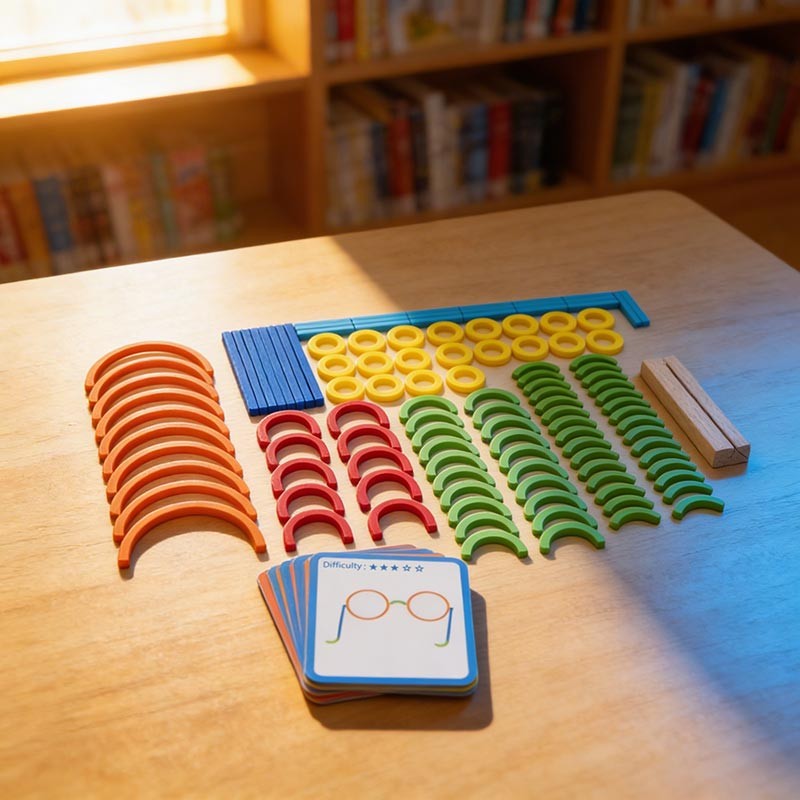 Educational Toy - Wooden Sticks and Rings Set with Activity Cards