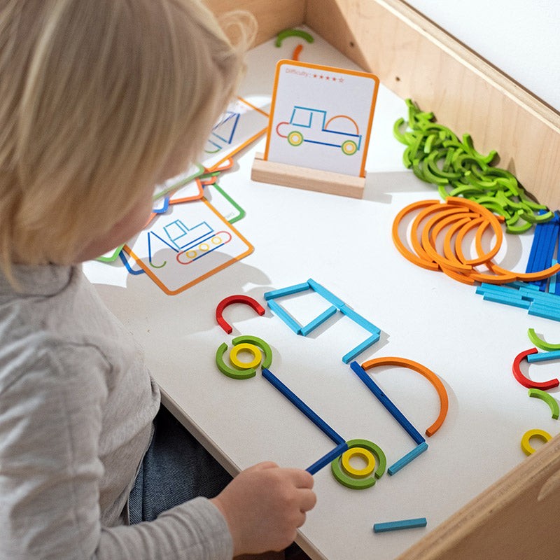 Educational Toy - Wooden Sticks and Rings Set with Activity Cards