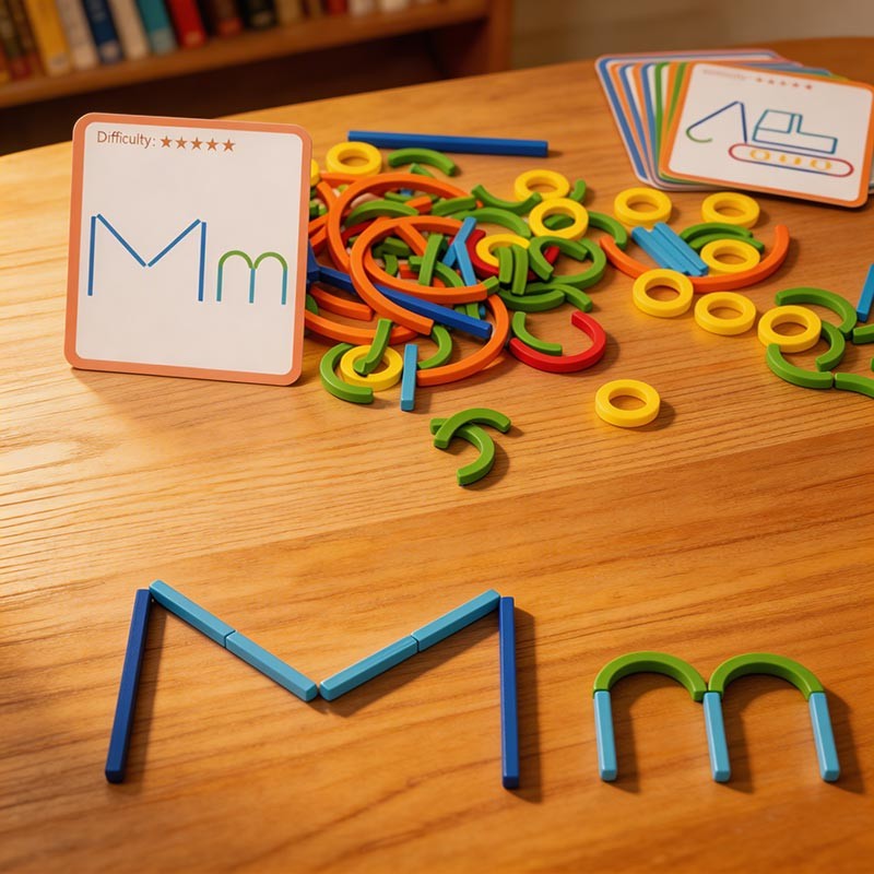 Educational Toy - Wooden Sticks and Rings Set with Activity Cards
