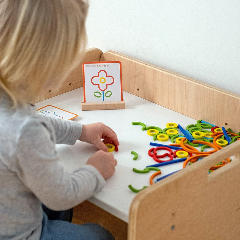 Educational Toy - Wooden Sticks and Rings Set with Activity Cards