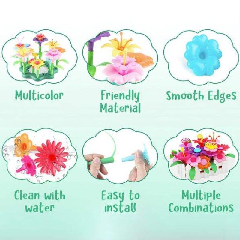Educative Flower Building Toy Set for Children - 109 Piece Multicolor