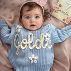 Embroidered Custom-Name Knit Sweater - Round Neck Long Sleeve