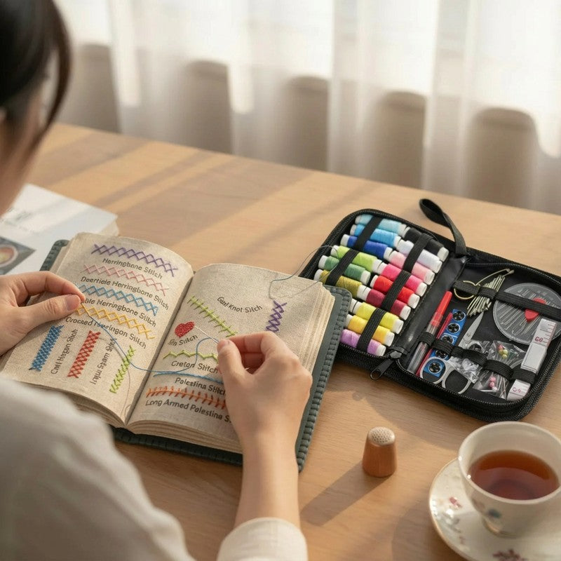 Embroidery Stitch Book with Fabric Pages - Complete Kit