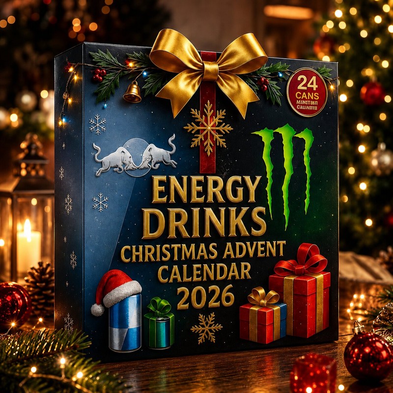 Energy Drink Advent Calendar - 24 Miniature Cans with Christmas Motifs