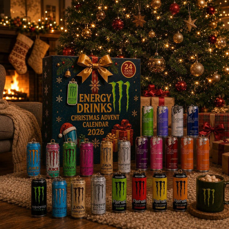 Energy Drink Advent Calendar - 24 Miniature Cans with Christmas Motifs