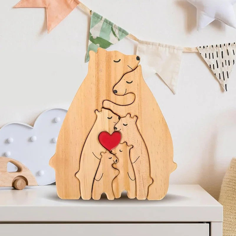 Engraved Wooden Bear Puzzle - Family Hugging Pose