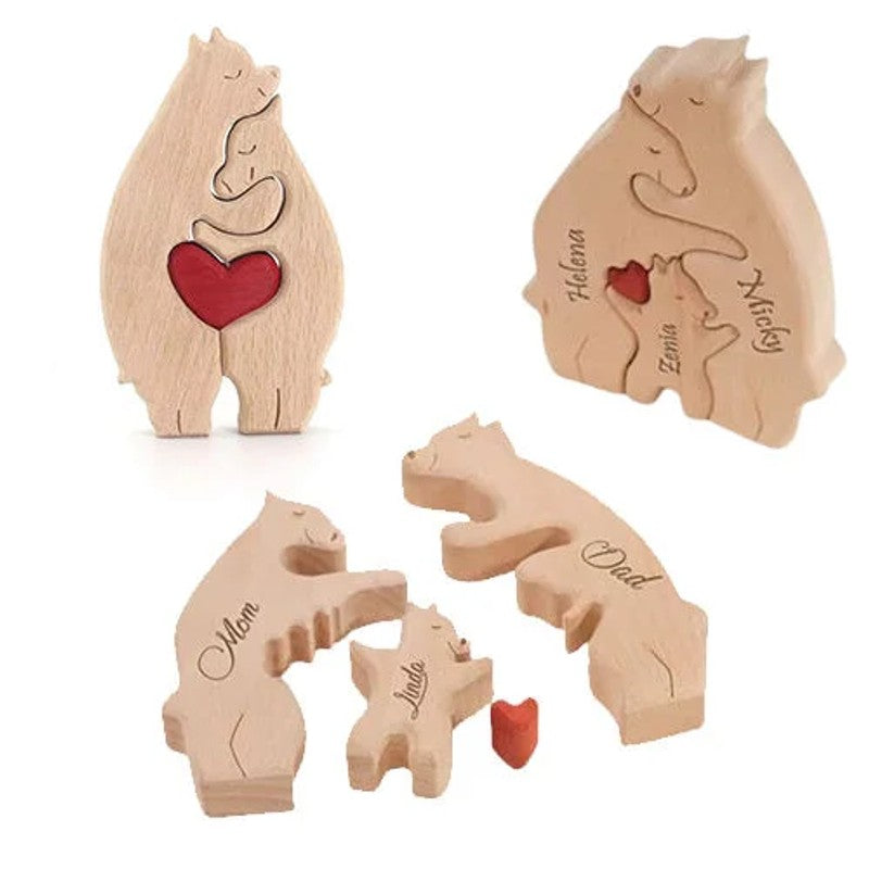 Engraved Wooden Bear Puzzle - Family Hugging Pose