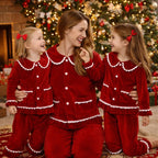 Family Matching Christmas Pajama Set - Button Front Top and Full-Length Trousers