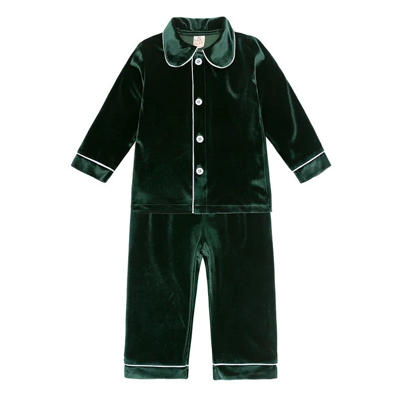 Family Matching Christmas Pajama Set - Button Front Top and Full-Length Trousers