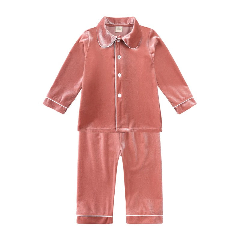 Family Matching Christmas Pajama Set - Button Front Top and Full-Length Trousers