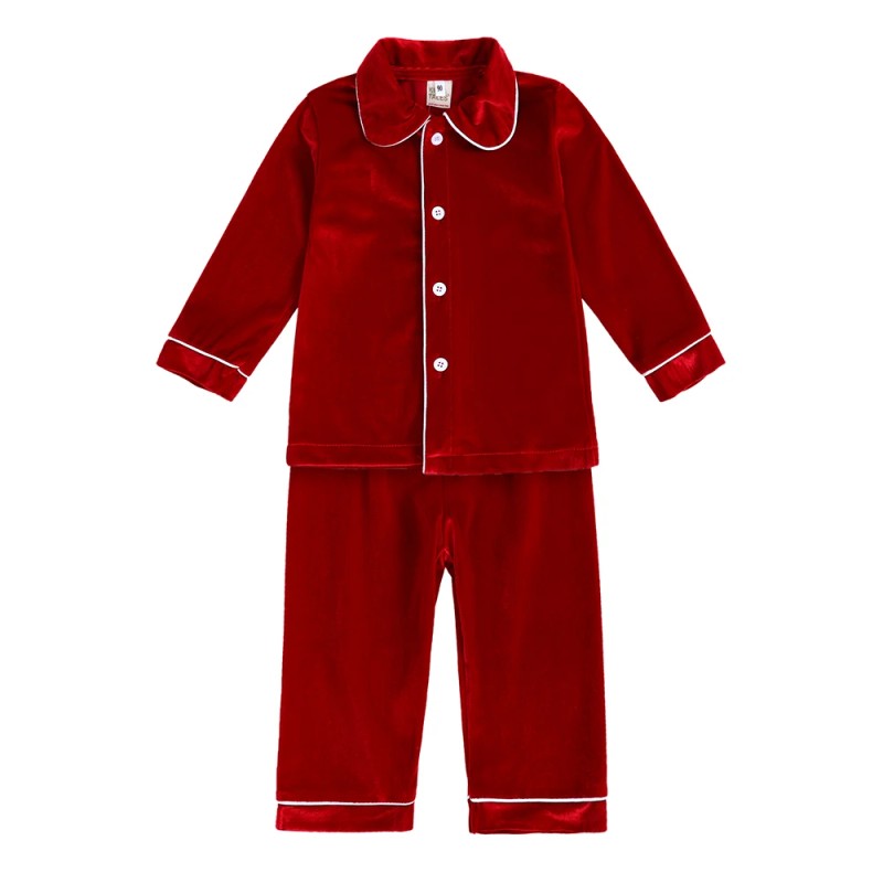 Family Matching Christmas Pajama Set - Button Front Top and Full-Length Trousers