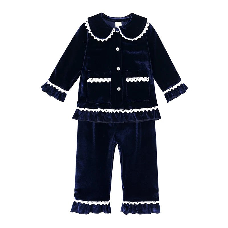 Family Matching Christmas Pajama Set - Button Front Top and Full-Length Trousers