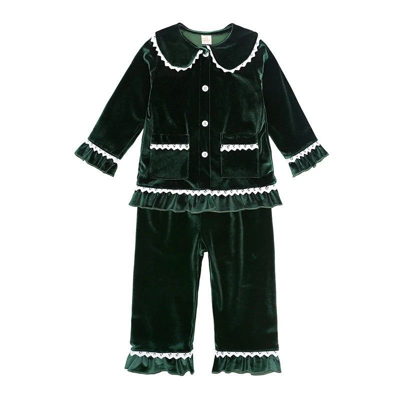 Family Matching Christmas Pajama Set - Button Front Top and Full-Length Trousers