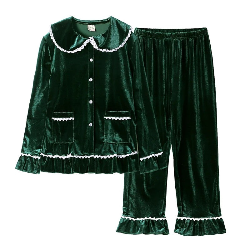 Family Matching Christmas Pajama Set - Button Front Top and Full-Length Trousers