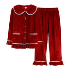 Family Matching Christmas Pajama Set - Button Front Top and Full-Length Trousers