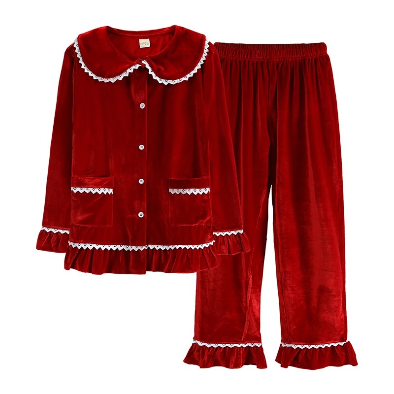 Family Matching Christmas Pajama Set - Button Front Top and Full-Length Trousers
