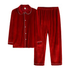 Family Matching Christmas Pajama Set - Button Front Top and Full-Length Trousers