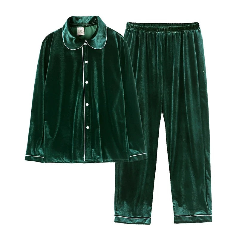 Family Matching Christmas Pajama Set - Button Front Top and Full-Length Trousers
