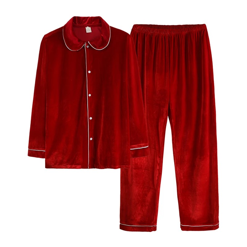 Family Matching Christmas Pajama Set - Button Front Top and Full-Length Trousers