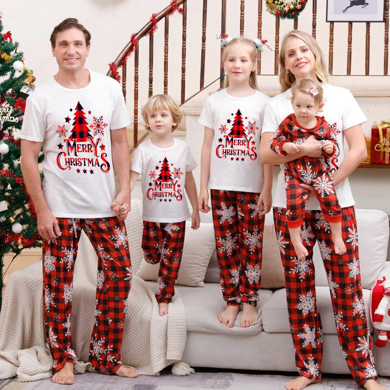 Family Matching Christmas Pajama Set - Short-Sleeve Top and Full-Length Bottom