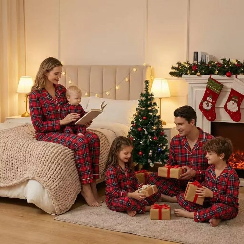 Family Matching Christmas Pyjama Set - Long Sleeve Button-Front