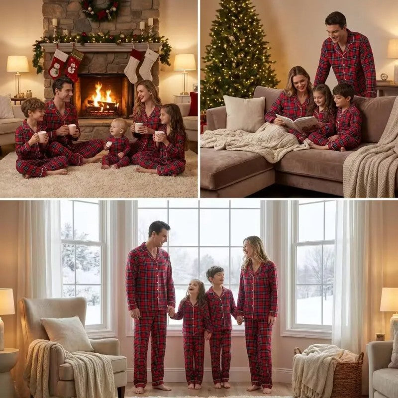 Family Matching Christmas Pyjama Set - Long Sleeve Button-Front