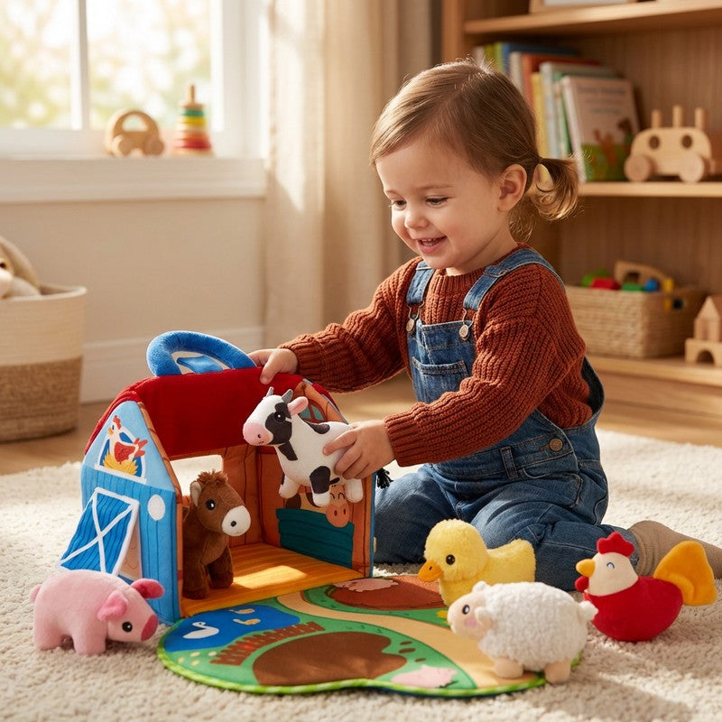Farm Animal Playset with Portable Playhouse