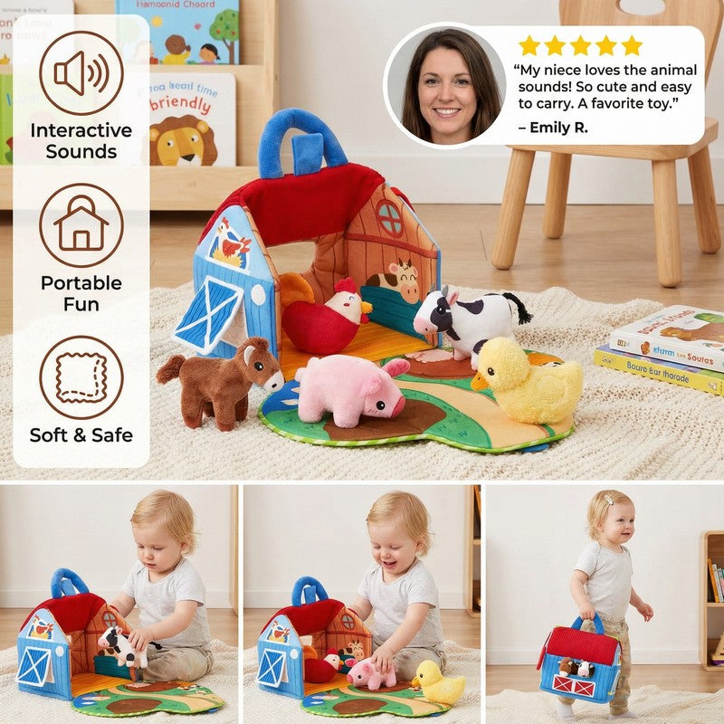 Farm Animal Playset with Portable Playhouse