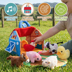 Farm Plush Toy Playset - Portable Fabric Barn with Animal Figures