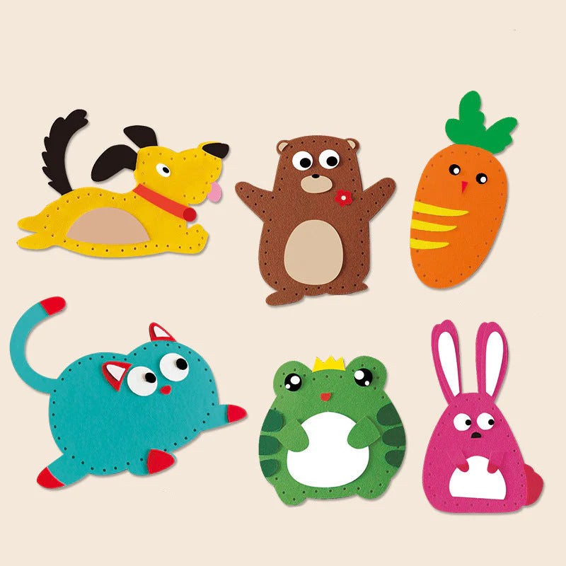 Felt Animal Sewing Kit for Children - DIY Craft Set with Pre-Punched Holes